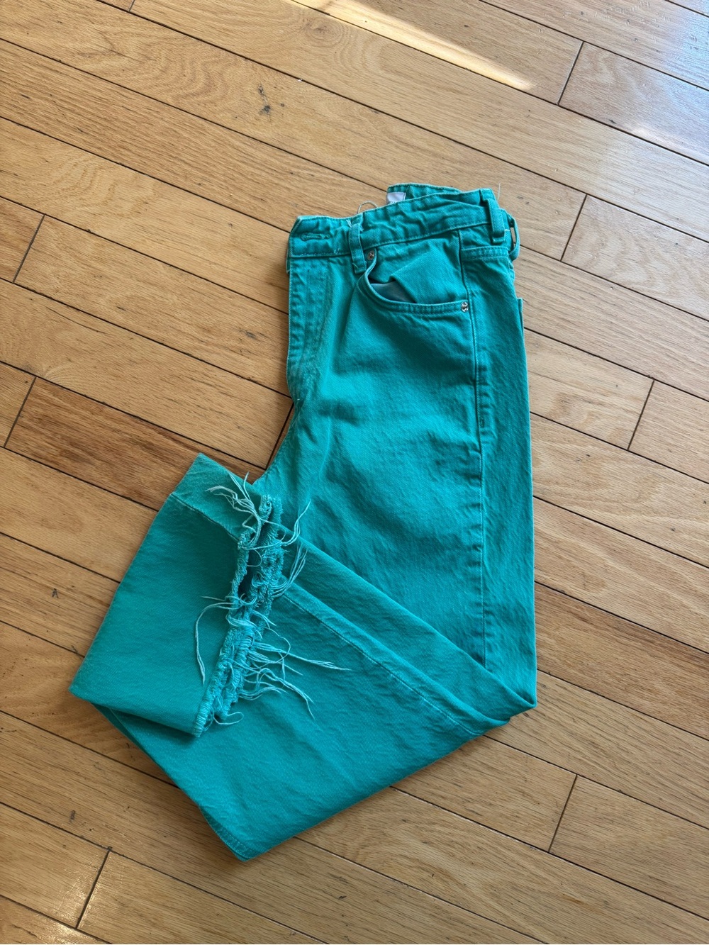 ZARA Emerald Green High Rise Wide Leg Jeans